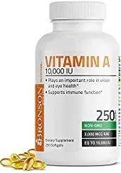 bronson vitamin a 10,000 IU premium non gmo 250 softgels per bottle